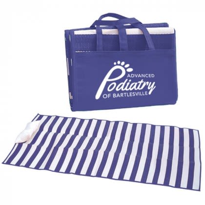 Custom Cabana Style Beach Mats with Pillows - Blue/White